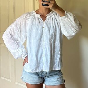 Cleobella White Button-Up Ruffle Blouse